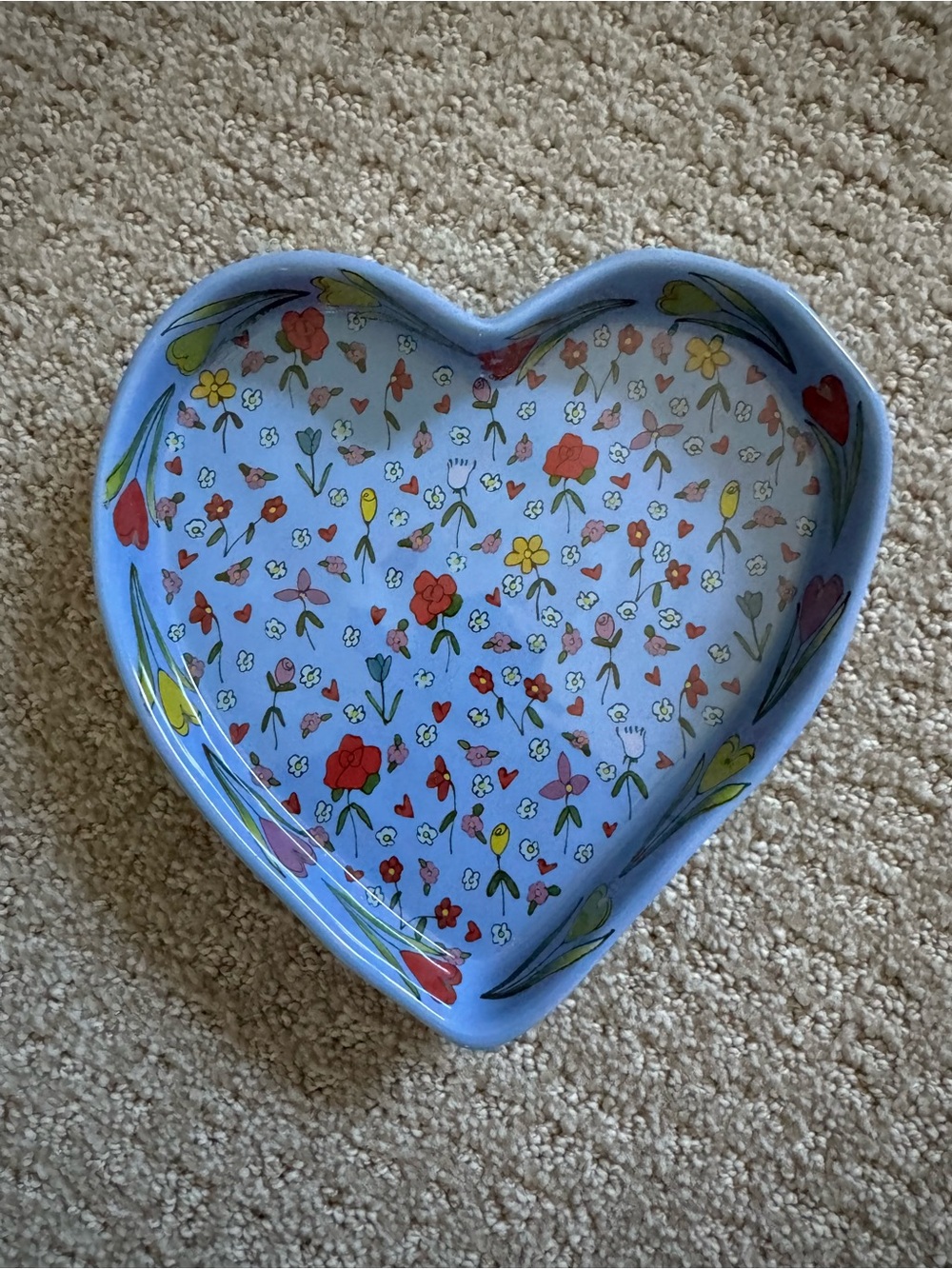 Anthropologie Heart-Shaped Blue Floral Ceramic Dish